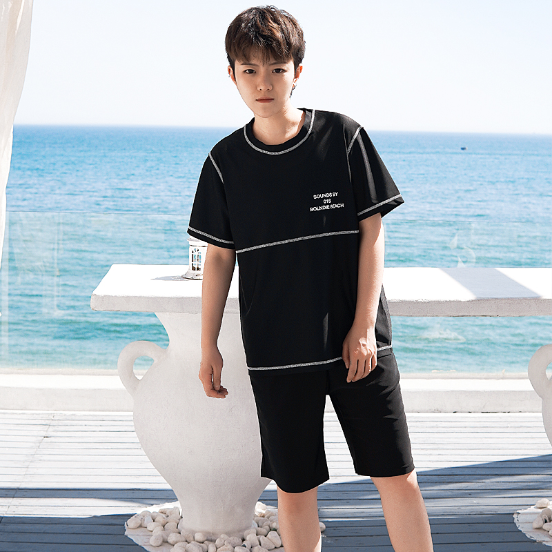 Le束胸泳衣T恤短袖加强绷带防晒大码泳衣中性女学生宽松保守 - 图2