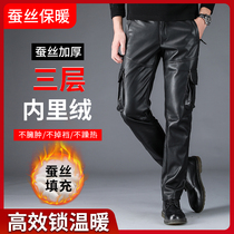 Leather pants mens new suede suede waterproof windproof plus suede thickened PU motorcycle loose pant trousers takeout workwear pants