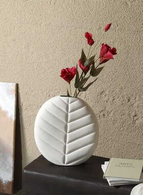 欧式树叶型白色陶瓷花瓶家居客厅餐厅电视柜摆件插花花器桌面装饰