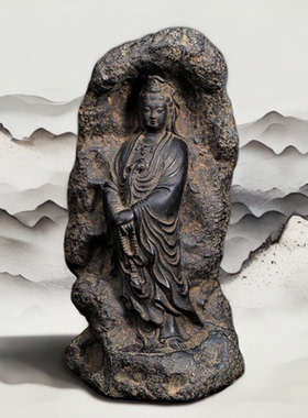 观音菩萨复古高级手工家居客厅仿古自在禅意镇宅摆件国风镇纸茶道