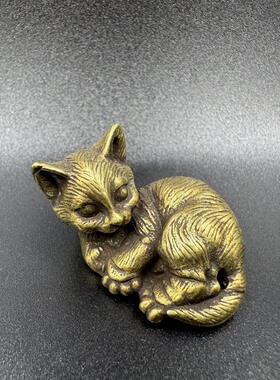 黄铜造型可爱小猫咪摆件黄铜造型猫线香香插八个一套