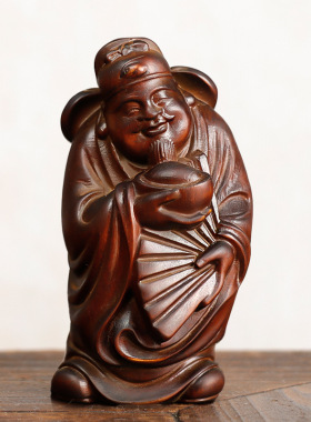 黄杨木雕摆件财神手把件车挂家居饰品木质雕刻工艺品收藏品