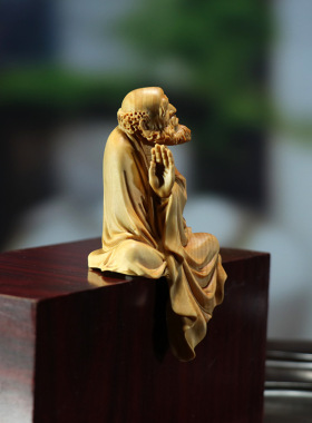 黄杨木雕家居装饰茶宠摆件手把件木质雕刻工艺品人物禅衣达摩祖
