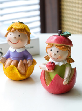 儿童节礼物春色满园水果娃娃桌面摆件田园风家居样板间前台装饰