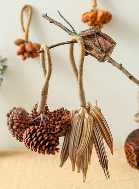 日式乡村秋葵莲藕松果干花干果串天然植物原材料挂件墙面软装饰品