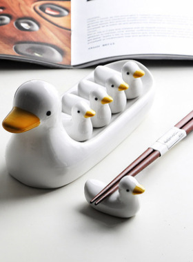家用小白鸭筷子托创意筷枕可爱陶瓷餐具日式厨房卡通兔子筷托摆件