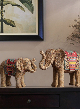 跨境热卖北欧编织纹大象摆件家居客厅电视柜酒柜玄关摆饰树脂工艺