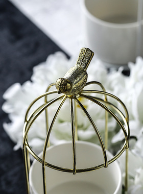 铁艺多肉花盆镀金北欧金色铁艺瓷水培花盆鸟笼铁架花瓶ins花瓶陶