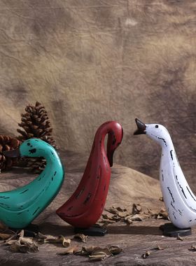 弘祥工艺家居装饰摆件 结婚乔迁礼物 原木彩绘鸭子木质工艺品 C25