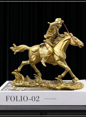 欧式轻奢一马平川树脂骑马人装饰工艺品客厅餐厅酒柜样板房摆件