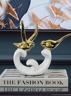 欧式简约陶瓷白金色小鸟摆件轻奢家居客厅玄关酒柜装饰电视柜摆设