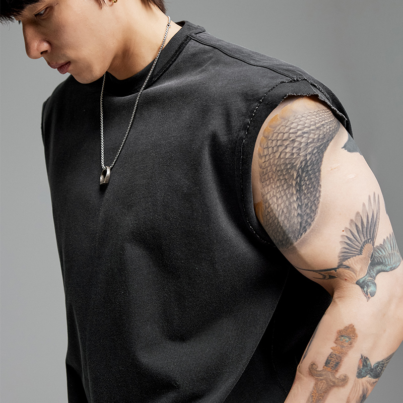 肌肉狗 运动健身背心男宽肩美式渐变夏季洗水复古宽松休闲训练服 - 图2