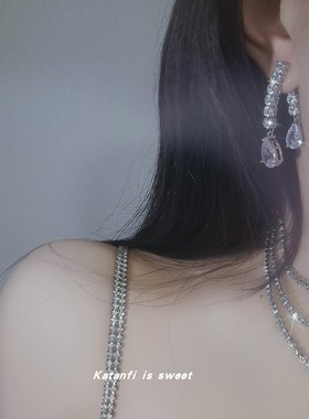 锆石钛钢多层女水滴项链流苏