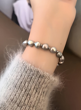 灰色真多麻项链手链巴洛克珍珠