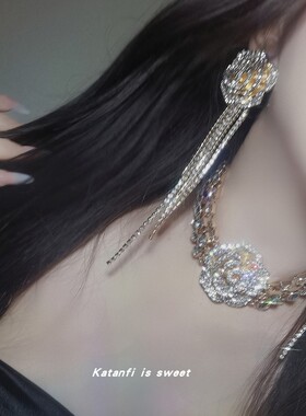 锆石银针钛钢玫瑰花项链耳环欧美