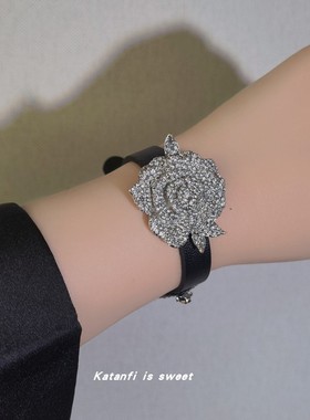 奢华锆石玫瑰花手链项链皮链