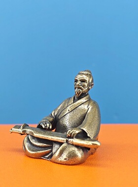 黄铜古韵人物抚琴摆件客厅书房禅意装饰盆景造景桌面茶盘创意摆设