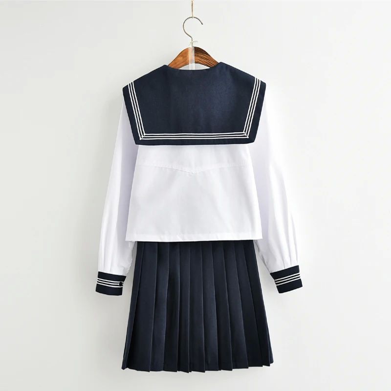 White Schoolgirl Uniform Japanese Class Navy Sailor School U - 图3