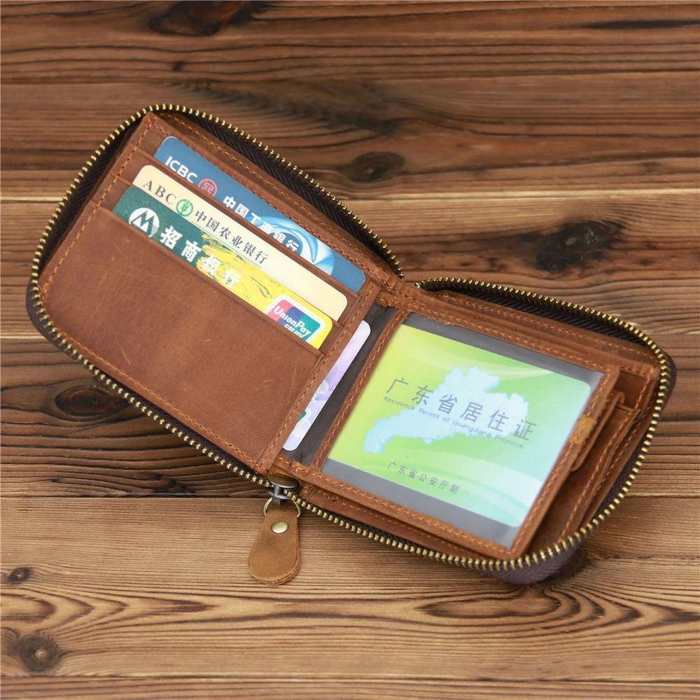 Genuine Leather Zipper Wallet for Men Money Short Purse Cred - 图3