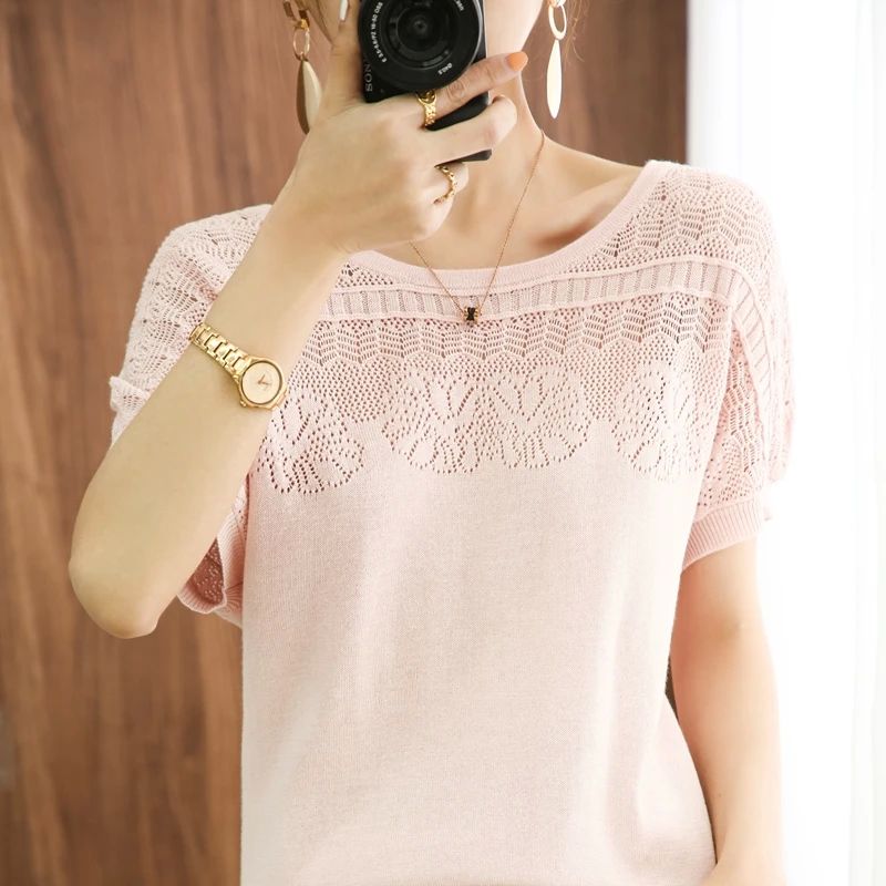 T-shirt Women's summer new 100% cotton round neck pullover s - 图2