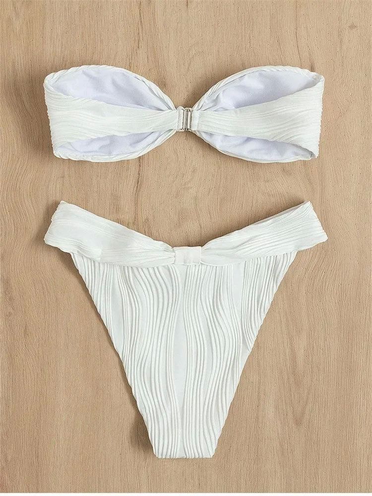 Sexy Bandeau Bikini 2024 Women White Front Tie Push Up Micro - 图1