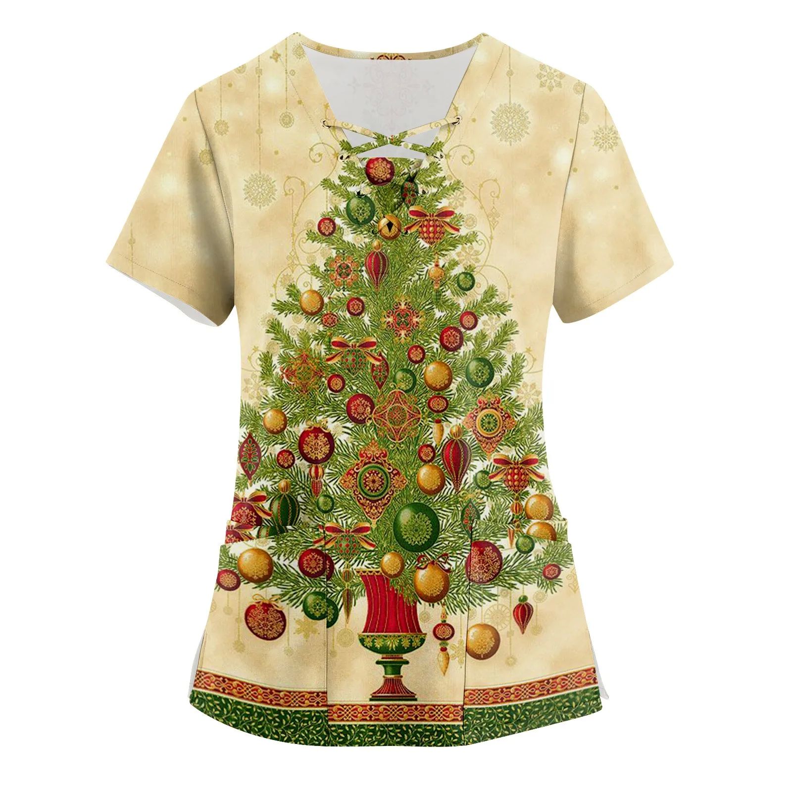 S-3XL 17Styles Christmas Cartoons Printed V-neck Short Sleev - 图1