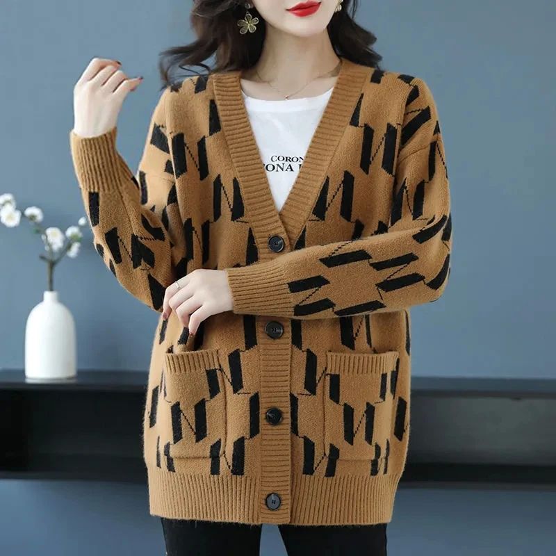 Autumn Winter Knitted Cardigan Womens Casual Sweaters Plus S - 图1