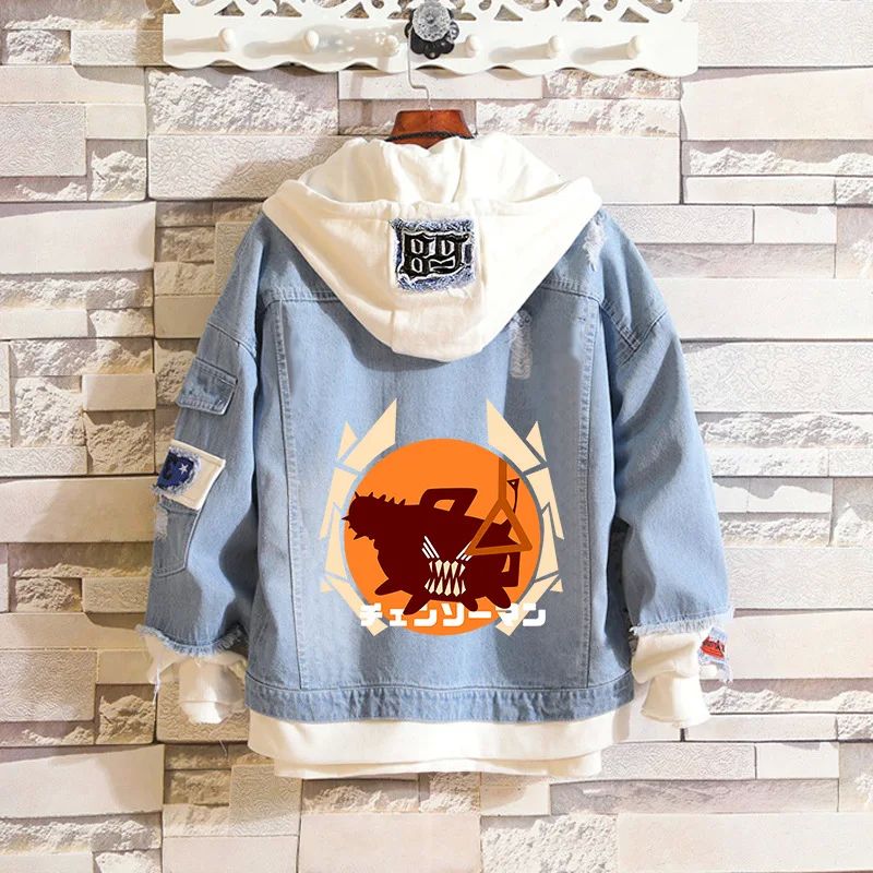 2021 Anime Coats Chainsaw Man Denim Jacket Pochita Hooded Ja-图0