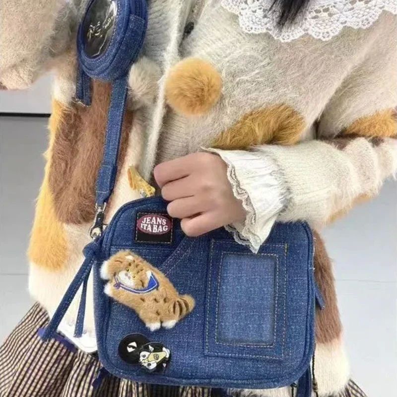 Xiuya Y2K Vintage Denim Handbag Cute Casual Fashion Chase St-图0