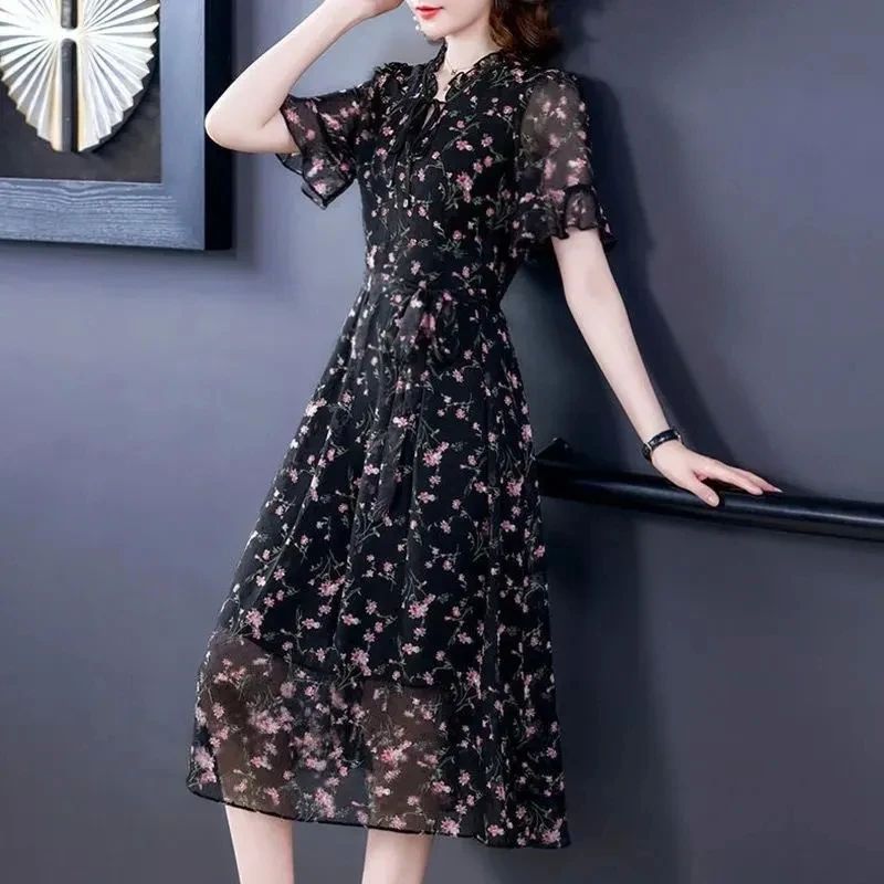 Oversized 6xl Chiffon Floral Midi Dress Women Summer New Boh - 图2