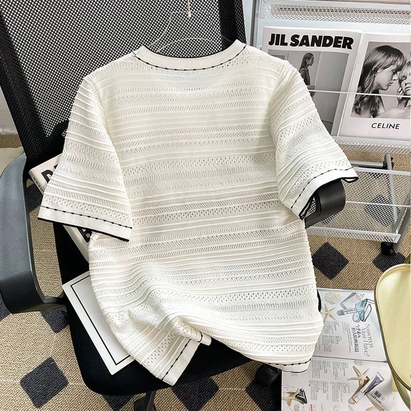 Summer Oversized women sweater pullover 2024 short sleeve o-图1