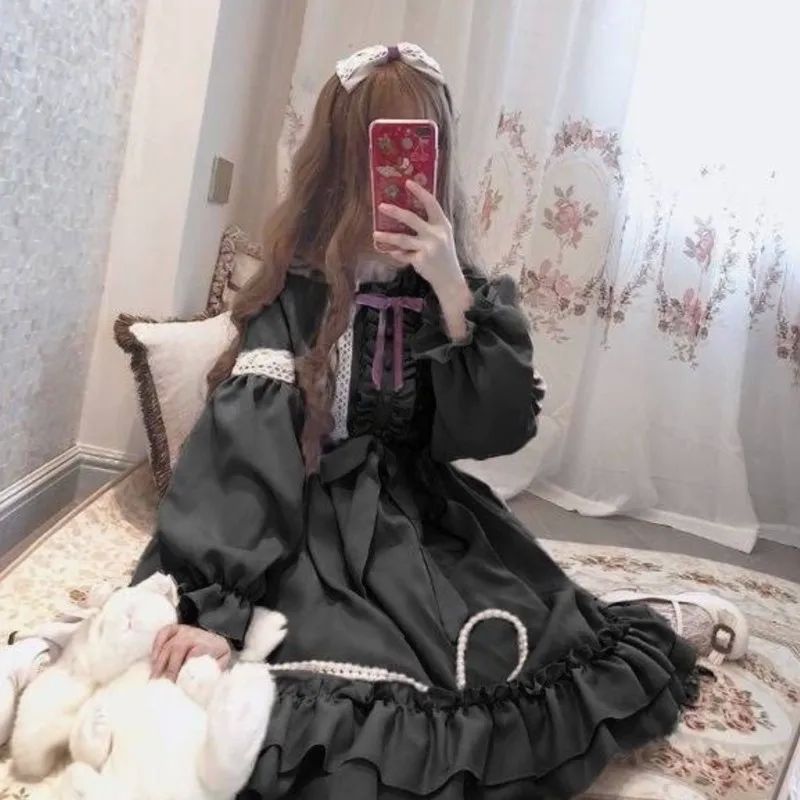 Alice In Wondeland Cute Women Lolita OP Dress Flouncing Lace - 图0