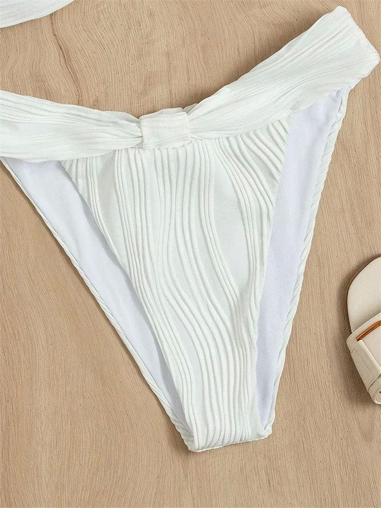 Sexy Bandeau Bikini 2024 Women White Front Tie Push Up Micro - 图3