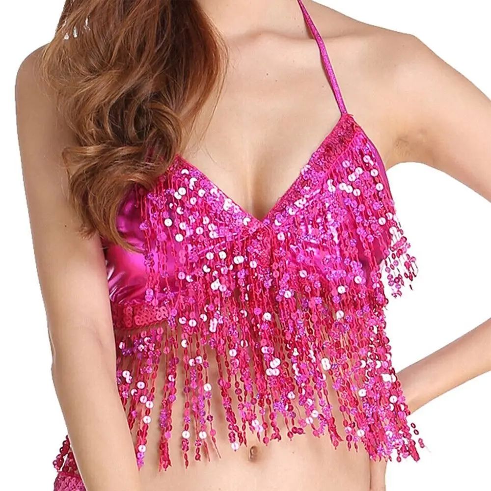 Belly Dance Sequin Fringe Topwear Nightclub Performance Adul - 图0