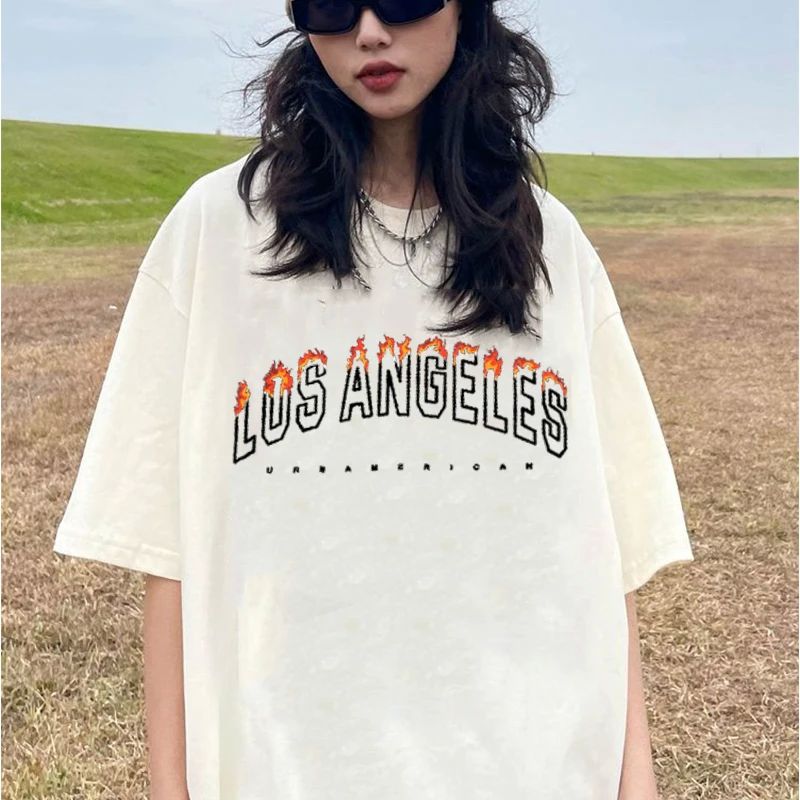 Summer Los Angeles Fashion Unisex Tshirt Short Sleeve Female - 图3