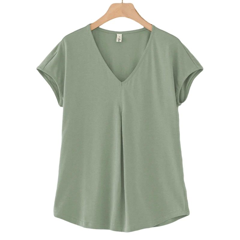 S-5XL Casual Women Cotton T-Shirts Short Sleeve V-neck Summe - 图3