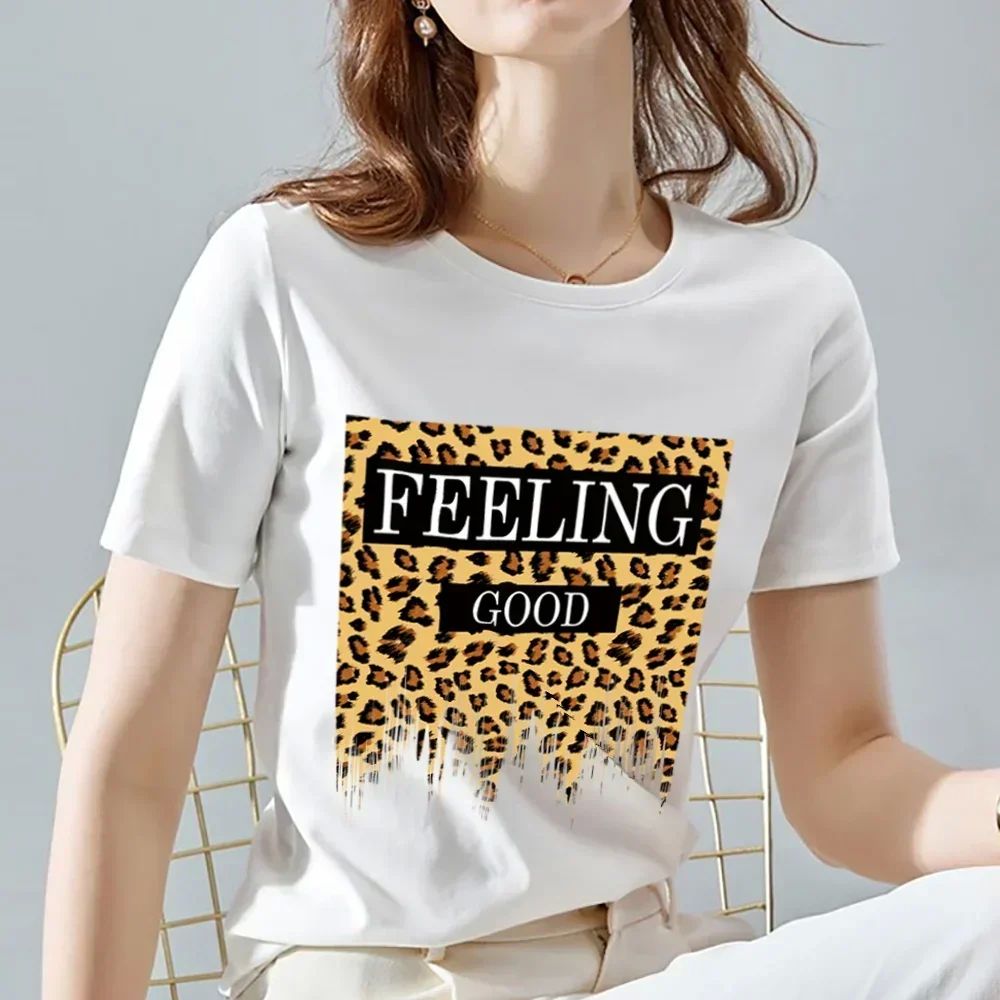 T- Shirt Women Summer New Short Sleeve Leopard Print Clothin - 图1