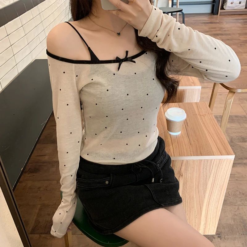 Spring Summer Chic Polka Dot T-Shirt Korean Casual Tees Fash - 图0