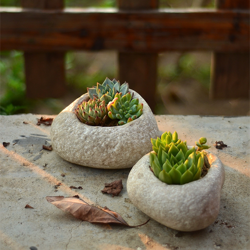 文艺创意仿鹅卵石多肉小花盆不规则桌面组合多肉花盆绿植室内盆栽 - 图2