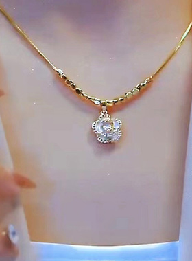 妾之意锁骨链钛钢山茶花吊坠女