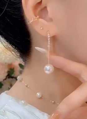 妾之意日韩合金女式珍珠耳钉镶钻