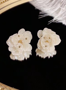 妾之意日韩银针女白色花朵耳饰