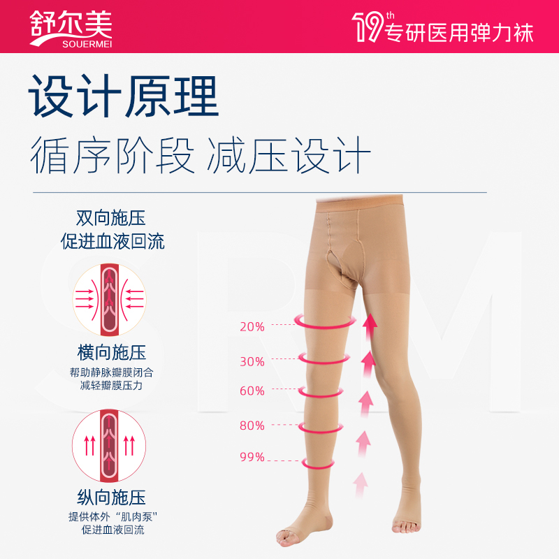 舒尔美防静脉曲张医用弹力袜连裤扩张男士二级压力官方医疗治疗型
