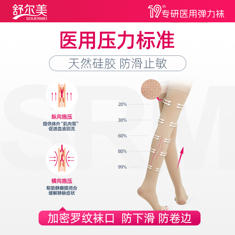 舒尔美防静脉曲张弹力袜三级医疗治疗型医用护款淋巴水肿压力袜子