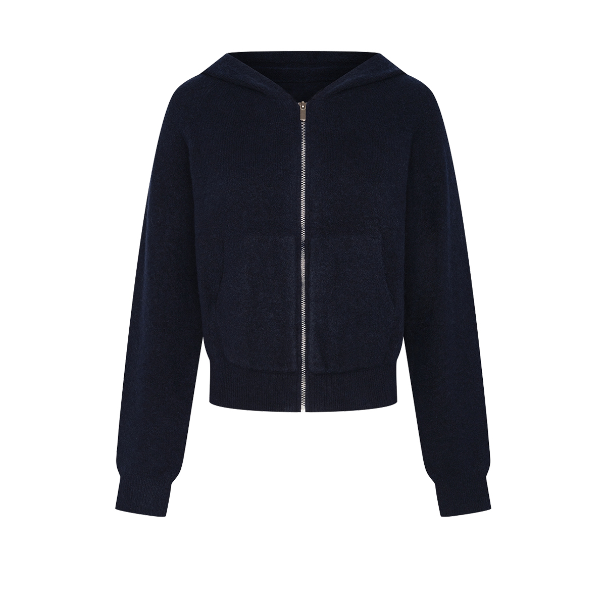 UR&DC2024秋冬新款时尚休闲百搭插肩袖连帽针织衫女短款拉链外套 - 图0