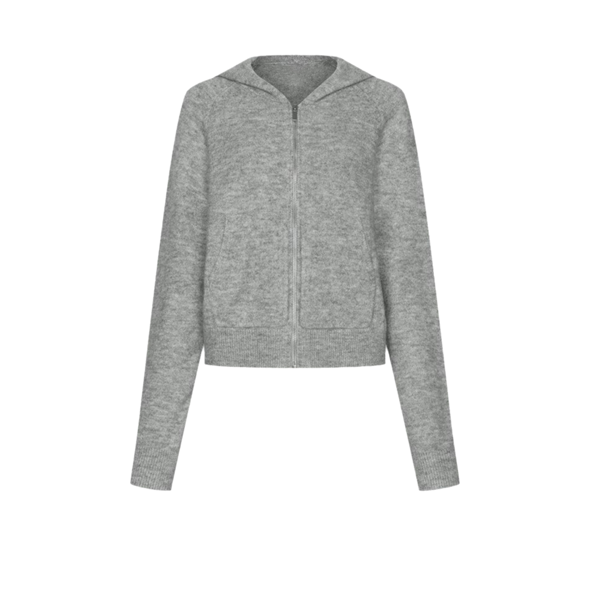 UR&DC2024秋冬新款时尚休闲百搭插肩袖连帽针织衫女短款拉链外套 - 图3