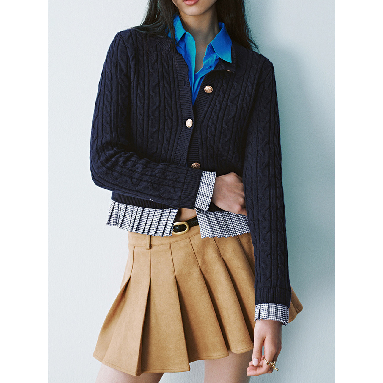 UR&DC2025春季新款设计感都市海军学院风拼接针织开衫女毛衣外套,淘宝优惠券,粉丝福利购,淘宝优惠卷