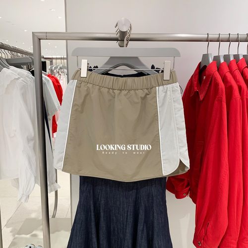 UR&DC2025秋季新款设计感泽西风休闲运动撞色拼接半裙松紧腰短裙 - 图0