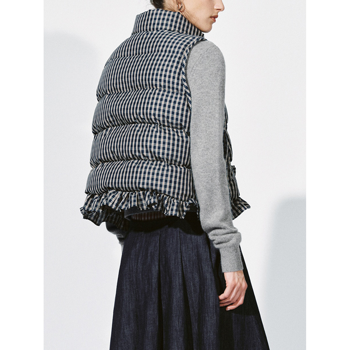 UR&DC2026春季新款甜美风减龄立领系带格纹荷叶边棉服女短款外套,淘宝优惠券,粉丝福利购,淘宝优惠卷