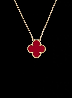 金包银四叶草项链女款轻奢小众高级感金红黑白四叶草锁骨链送闺蜜